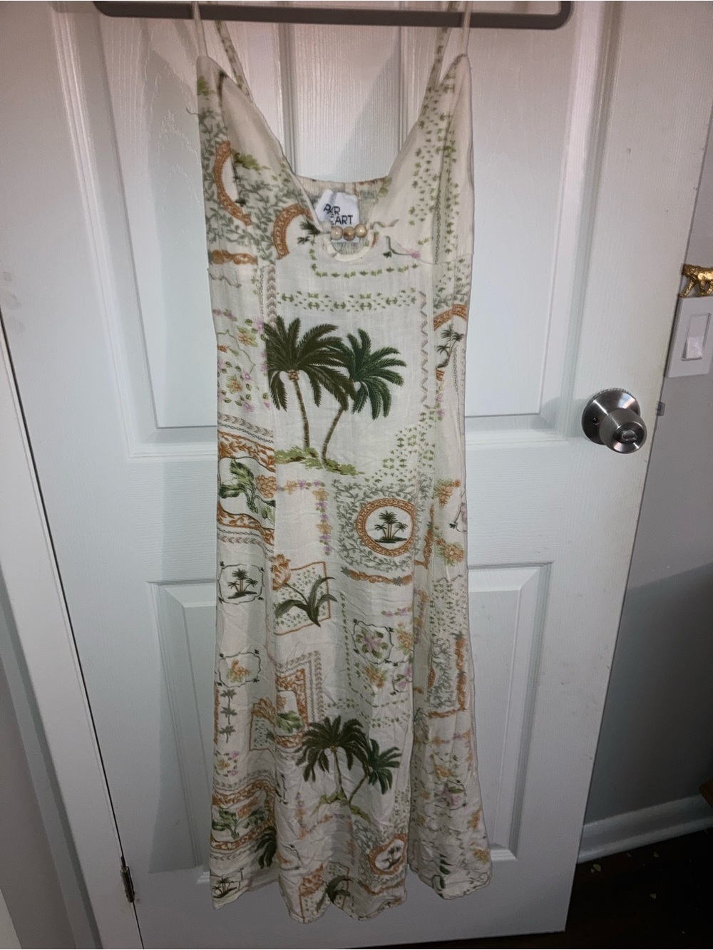 Paper Heart sz small Palm-Print Cream Maxi Slip Dress